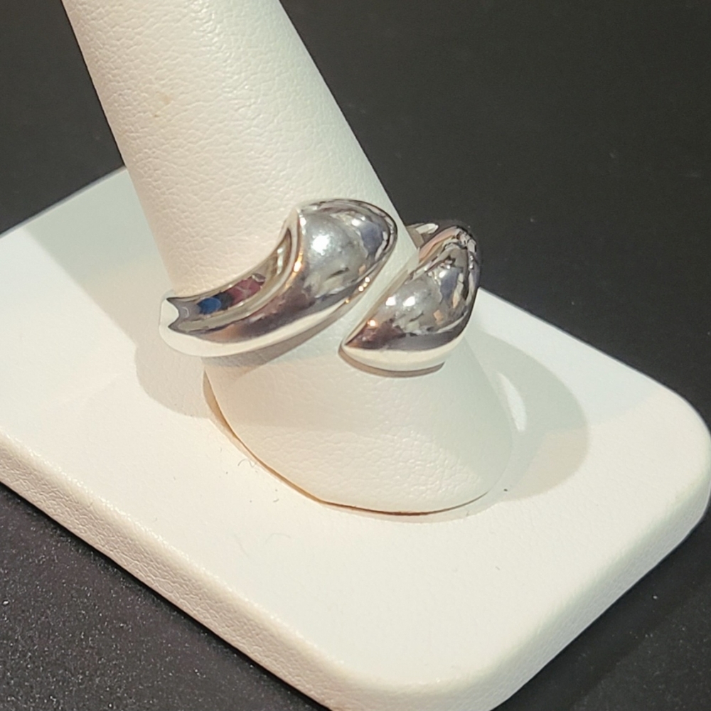 925 Sterling Silver Vintage Modernist Overlap Ring, Size 9 Unisex